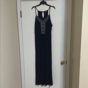 Lily Rose Navy Maxi Dress with Colorful Embroidery